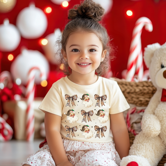 Leopard Santa & Bow Tee ( kid’s )